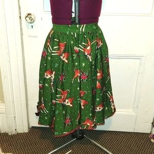 NWT Sourpuss Deer Me Christmas Skirt, pine, sz S, Has POCKETS!